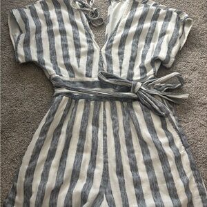 Striped Gray and White Romper American Eagle